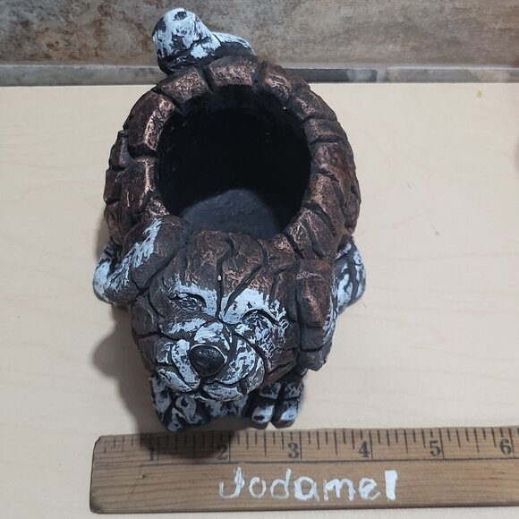 Dog Planter Distressed Stone Effect Finish Succulent Flowerpot Small Cement Anim - Picture 10 of 13